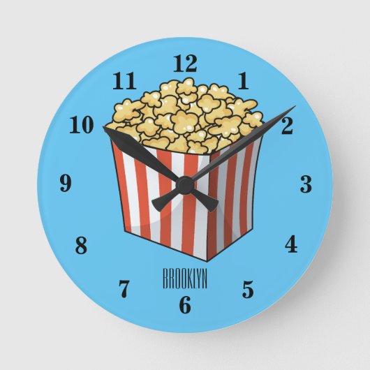 Popcorn-Cartoon-Abbildung Runde Wanduhr (Vorderseite)