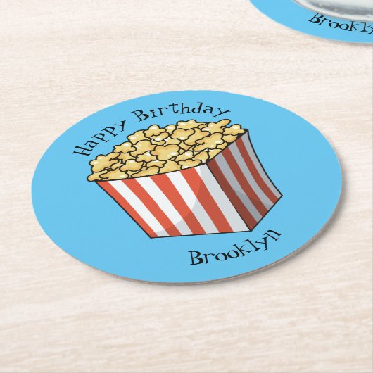 Popcorn-Cartoon-Abbildung Runder Pappuntersetzer (Angewinkelt)