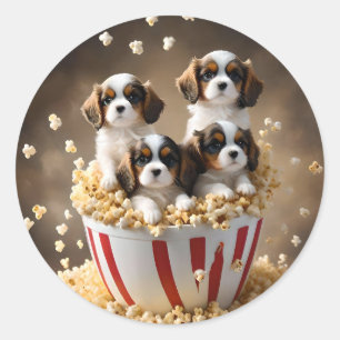 Popcorn Cavalier Spaniel Welpen, Runder Aufkleber