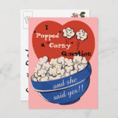 Popcorn Corny Frage, Niedlich Retro Save the Date Ankündigungspostkarte (Vorne/Hinten)