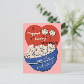 Popcorn Corny Frage, Niedlich Retro Save the Date Ankündigungspostkarte (Stehend Vorderseite)