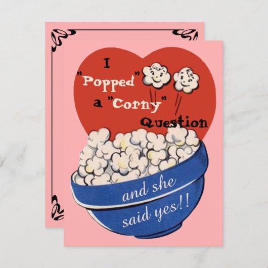 Popcorn Corny Frage, Niedlich Retro Save the Date Einladung (Vorne/Hinten)