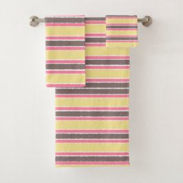 Popcorn Gelbes Bubblegum Pink Kaffee Brown Streife Badhandtuch Set