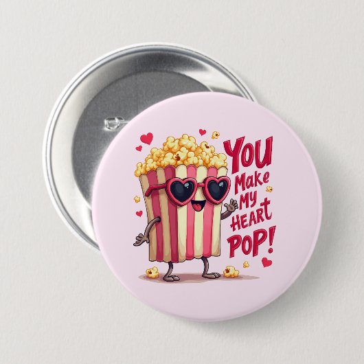 Popcorn Heart Pop Valentine Design Button (Vorne & Hinten)