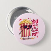 Popcorn-Herz-Pop-Valentins-Design Button (Vorne & Hinten)