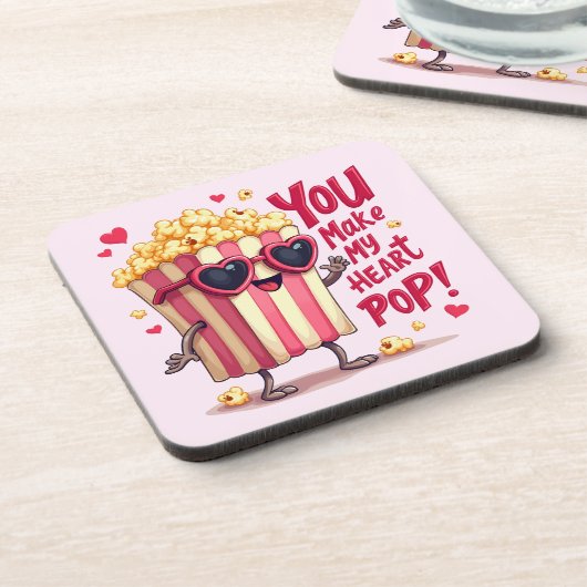 Popcorn-Herz-Pop-Valentins-Design Getränkeuntersetzer (Linke Seite)