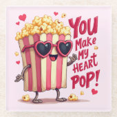 Popcorn-Herz-Pop-Valentins-Design Glasuntersetzer (Vorderseite)