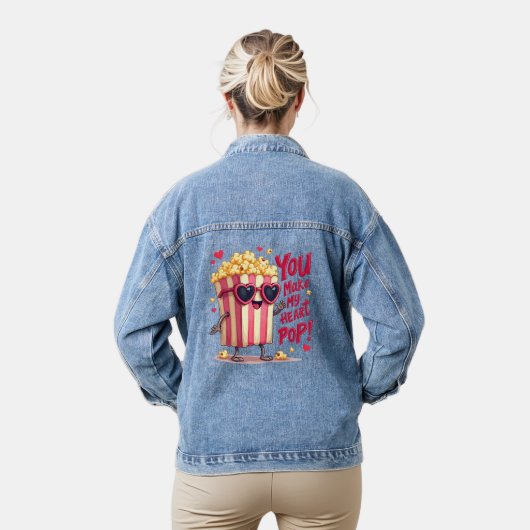 Popcorn-Herz-Pop-Valentins-Design Jeansjacke (Modell)