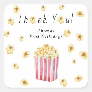 Popcorn Kindergeburtstag Party Vielen Dank Quadratischer Aufkleber