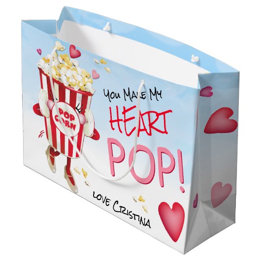Popcorn Liebe Funny Pun Große Geschenktüte (Rückseite Schrägansicht)