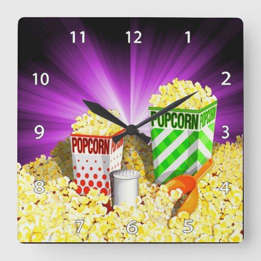 Popcorn-Liebhaber-Wanduhr Quadratische Wanduhr (Vorderseite)