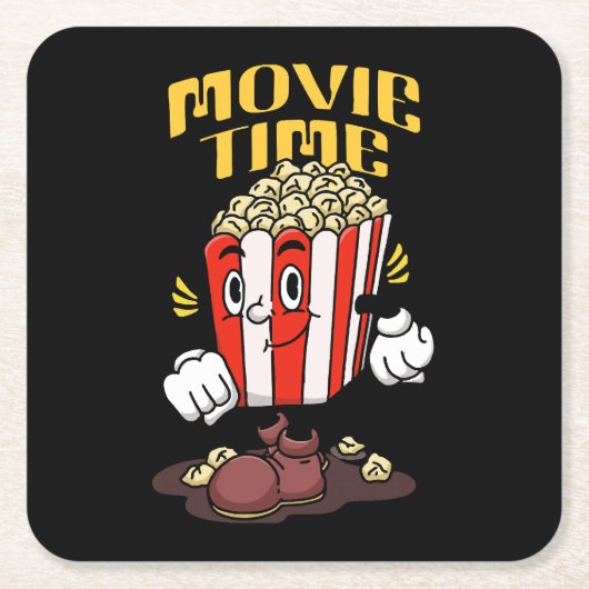 Popcorn Mascot Cartoon Rechteckiger Pappuntersetzer (Vorderseite)