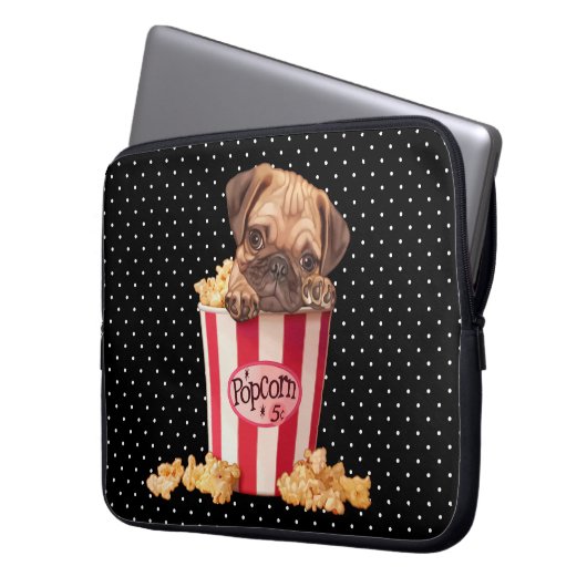 Popcorn-Mops Laptopschutzhülle (Vorderseite Links)