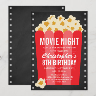 Popcorn Movie Night Geburtstagsparty Einladung