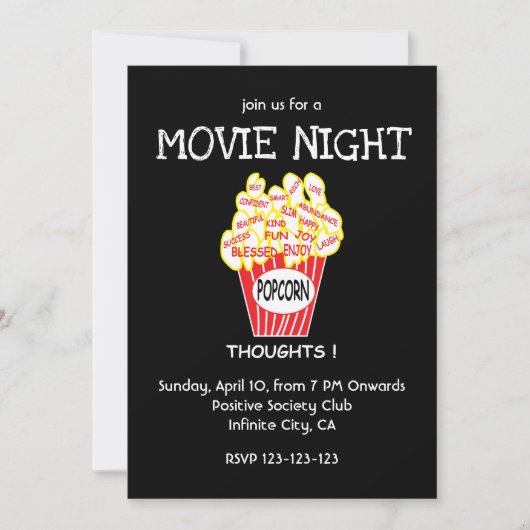 Popcorn Movie Night Party Einladung (Vorderseite)