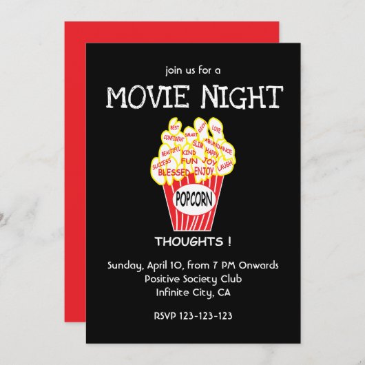 Popcorn Movie Night Party Einladung (Vorne/Hinten)
