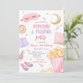 Popcorn Pajamas Sleepover Slumber Party Geburtstag Einladung (Stehend Vorderseite)