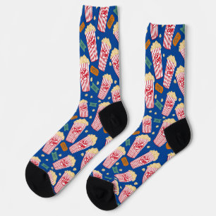 Popcorn Pattern Movie Night Theater Fun Film Blau Socken