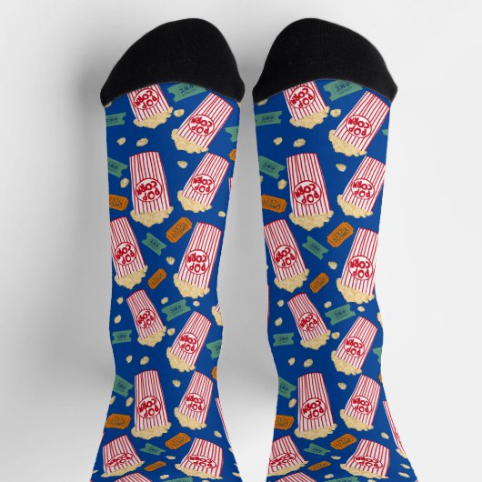 Popcorn Pattern Movie Night Theater Fun Film Blau Socken (Oben)