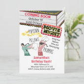 Popcorn Pillows Pajamas Girl Movie Night Geburtsta Einladung (Stehend Vorderseite)