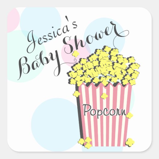Popcorn Pink Baby Dusche Quadratischer Aufkleber (Vorderseite)