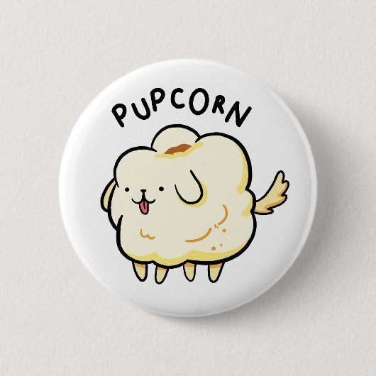 Popcorn Popcorn Puppy Dog Pun Button Button (Vorderseite)