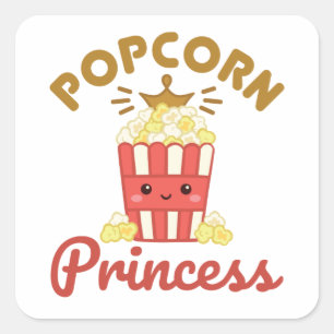 Popcorn Princess Movie Theater Popcorn Girls Quadratischer Aufkleber
