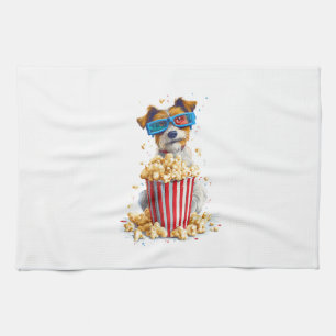 Popcorn Pup � Filmnacht Hund Geschirrtuch
