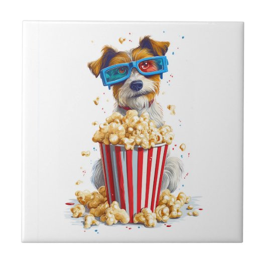 Popcorn Pup � Movie Night Dog Fliese (Vorderseite)