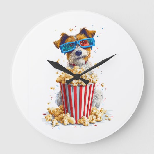 Popcorn Pup � Movie Night Dog Große Wanduhr (Vorderseite)