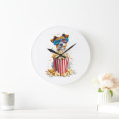 Popcorn Pup � Movie Night Dog Große Wanduhr (Zuhause)