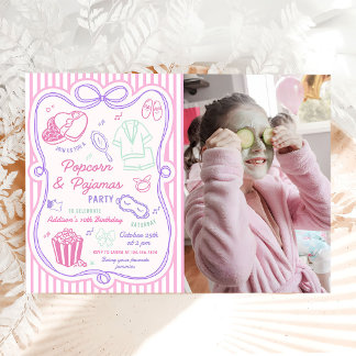 Popcorn-Pyjamas-Schlafübernachtung-Geburtstagsfoto Einladung