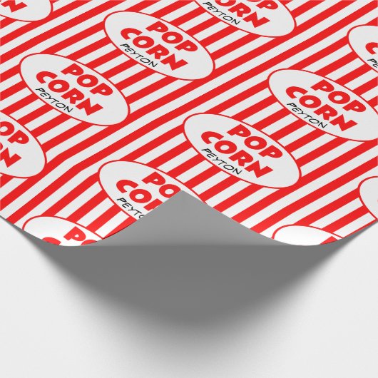 Popcorn Red Stripe Personalisiert Geschenkpapier (Ecke)
