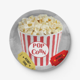 Popcorn Red & White Design Eintrittskarten Pappteller