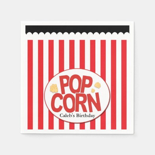 Popcorn Red & White Strip Movie Party Serviette (Vorderseite)