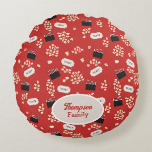 Popcorn Retro Movie Cinema Monogram Rundes Kissen