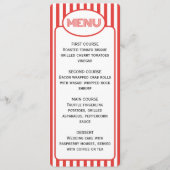 Popcorn Rot und Weiß Stripte Filmthemenparty Menükarte (Vorderseite)