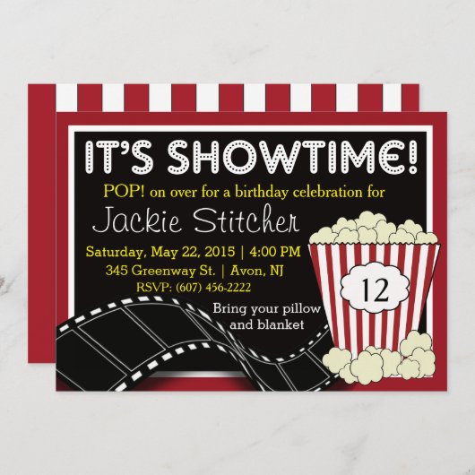 Popcorn "Showtime" Einladung (Vorne/Hinten)