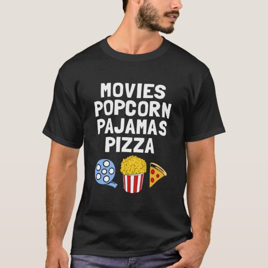 Popcorn-Süchtiger Filme Popcorn Pyjama Pizza T-Shirt (Vorderseite)