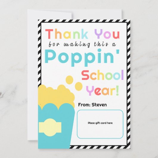 Popcorn Theme Teacher End of Year Danke Karte (Vorderseite)