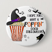 Popcorn-Trick oder behandeln quadratisches Aufkleb Button (Vorderseite)