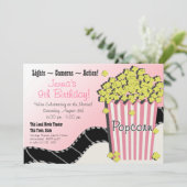 Popcorn und ein Film Pink Einladung (Stehend Vorderseite)