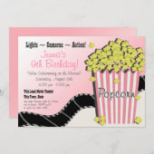 Popcorn und ein Film Pink Einladung (Vorne/Hinten)