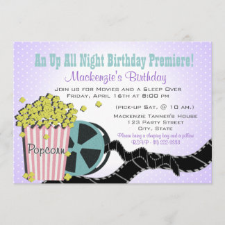 Popcorn und ein Movie Sleepover Lila Einladung