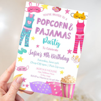 Popcorn und Pajamas Party Einladung