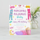 Popcorn und Pajamas Party Einladung (Stehend Vorderseite)