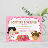 Popcorn und Pajamas Sleepover Party Einladung (Stehend Vorderseite)