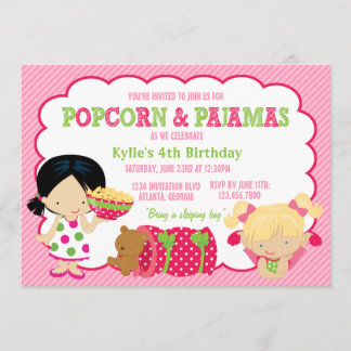 Popcorn-und Pyjamassleepover-Party Einladung