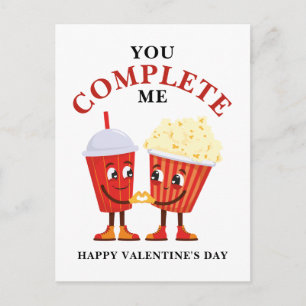Popcorn und Soda Du vervollständigst mich Valentin Postkarte