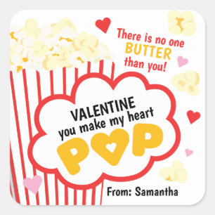 Popcorn Valentine's Day Stickers for Kids